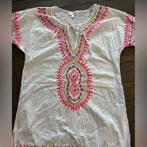 NWOT Debbie Katz South Beach Taliah Embroidered Maxi Tunic Coverup Dress